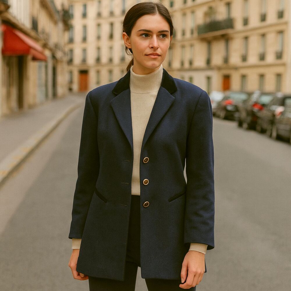 Basler Wool Blend Jacket Womens Sz 16 Black Velvet Trim Ivy League Equestrian